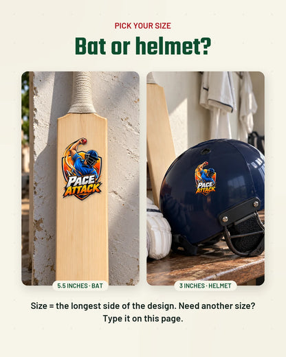 Pace Attack size guide: bat and helmet