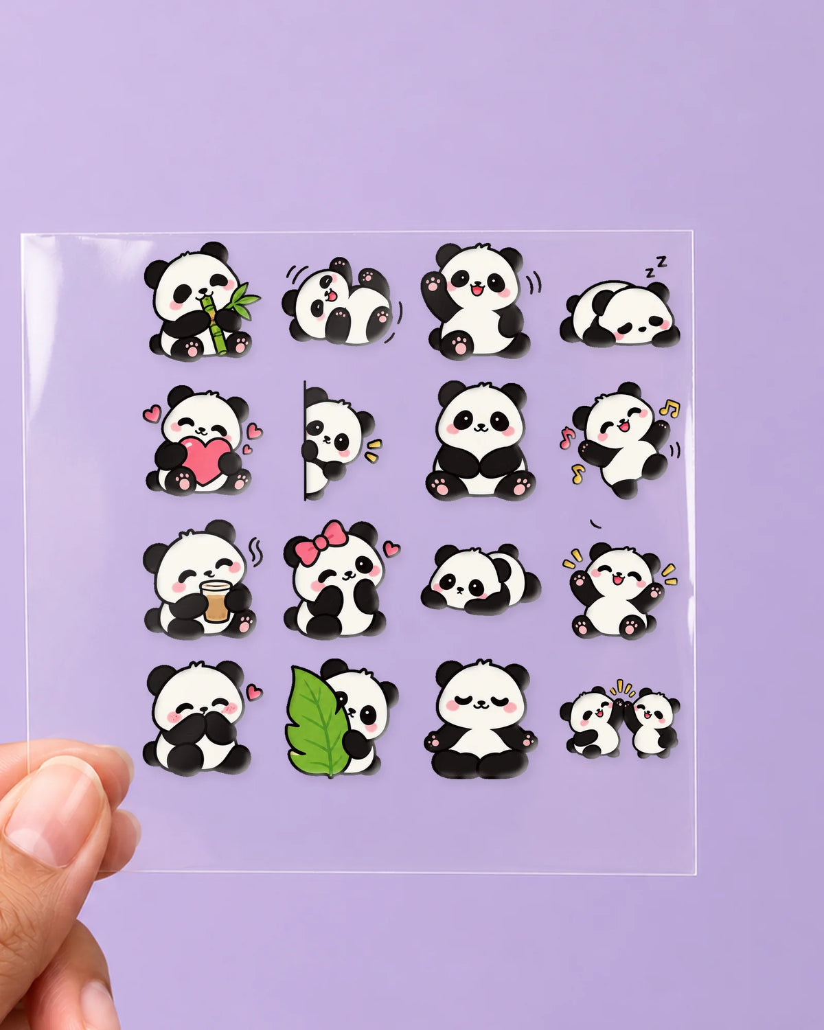Panda Party mini hard surface patch sheet on clear film