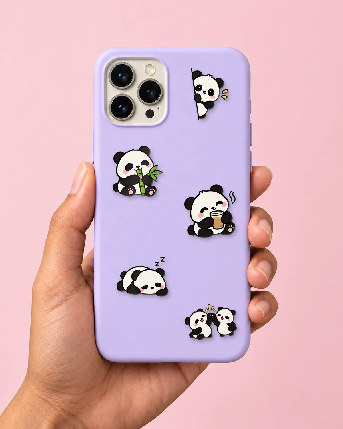 Panda Party mini patches on a phone case