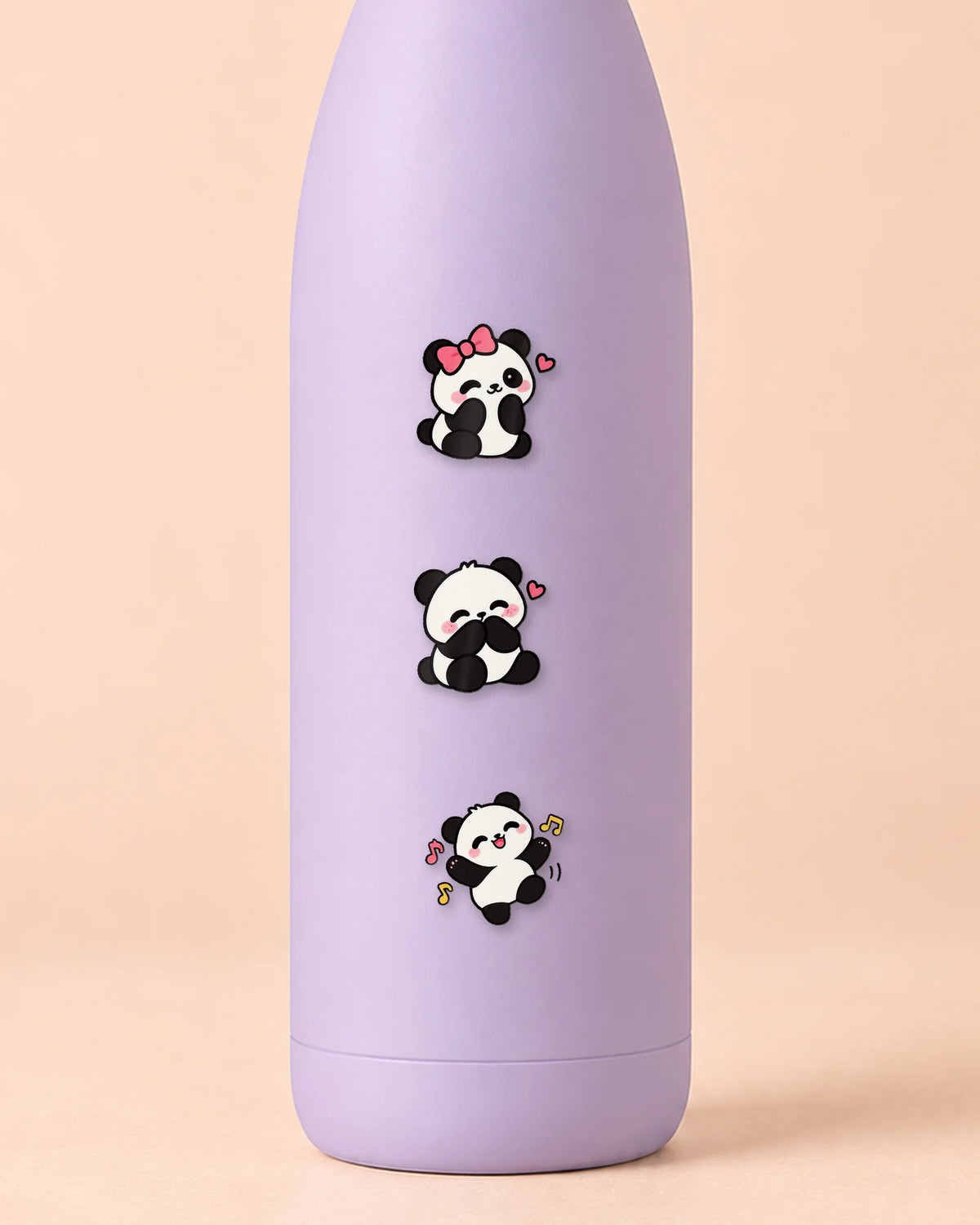 Panda Party mini patches on a water bottle