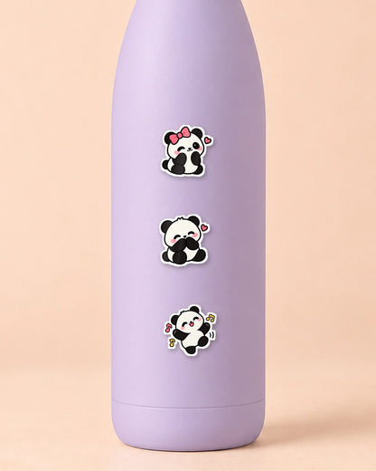 Panda Party mini patches on a water bottle