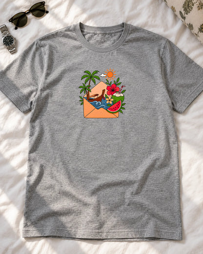 Paradise Post iron-on patch on clothes