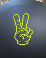 Peace Out bike patch on a helmet