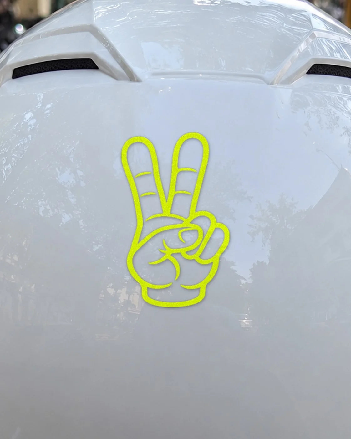 Peace Out bike patch on a helmet