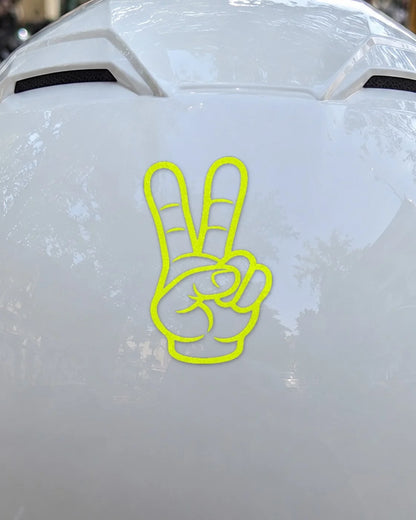 Peace Out bike patch on a helmet