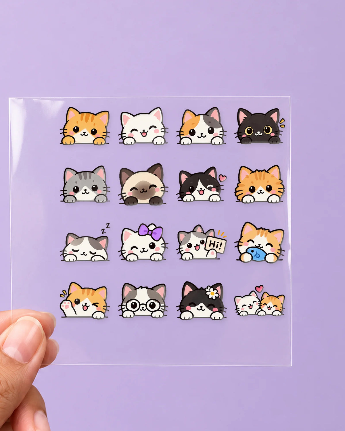 Peeking Cats mini hard surface patch sheet on clear film