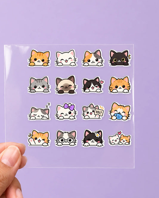 Peeking Cats mini hard surface patch sheet on clear film