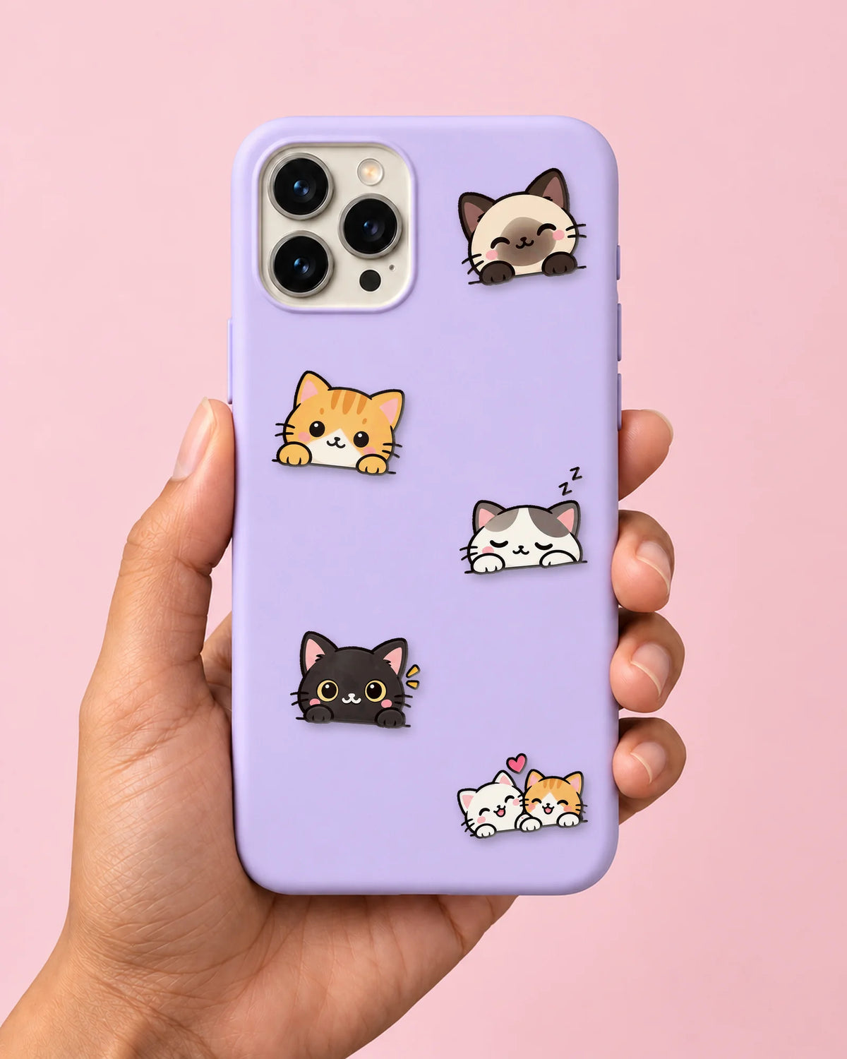 Peeking Cats mini patches on a phone case