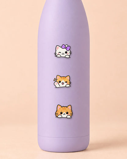 Peeking Cats mini patches on a water bottle