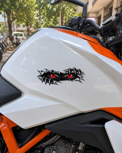 Peeking Demon bike patch in black ink on a bike