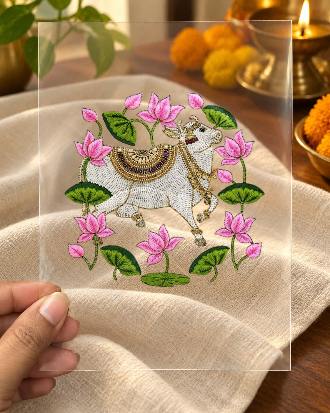 Pichwai Gau embroidery-look iron-on patch | Thread Theory