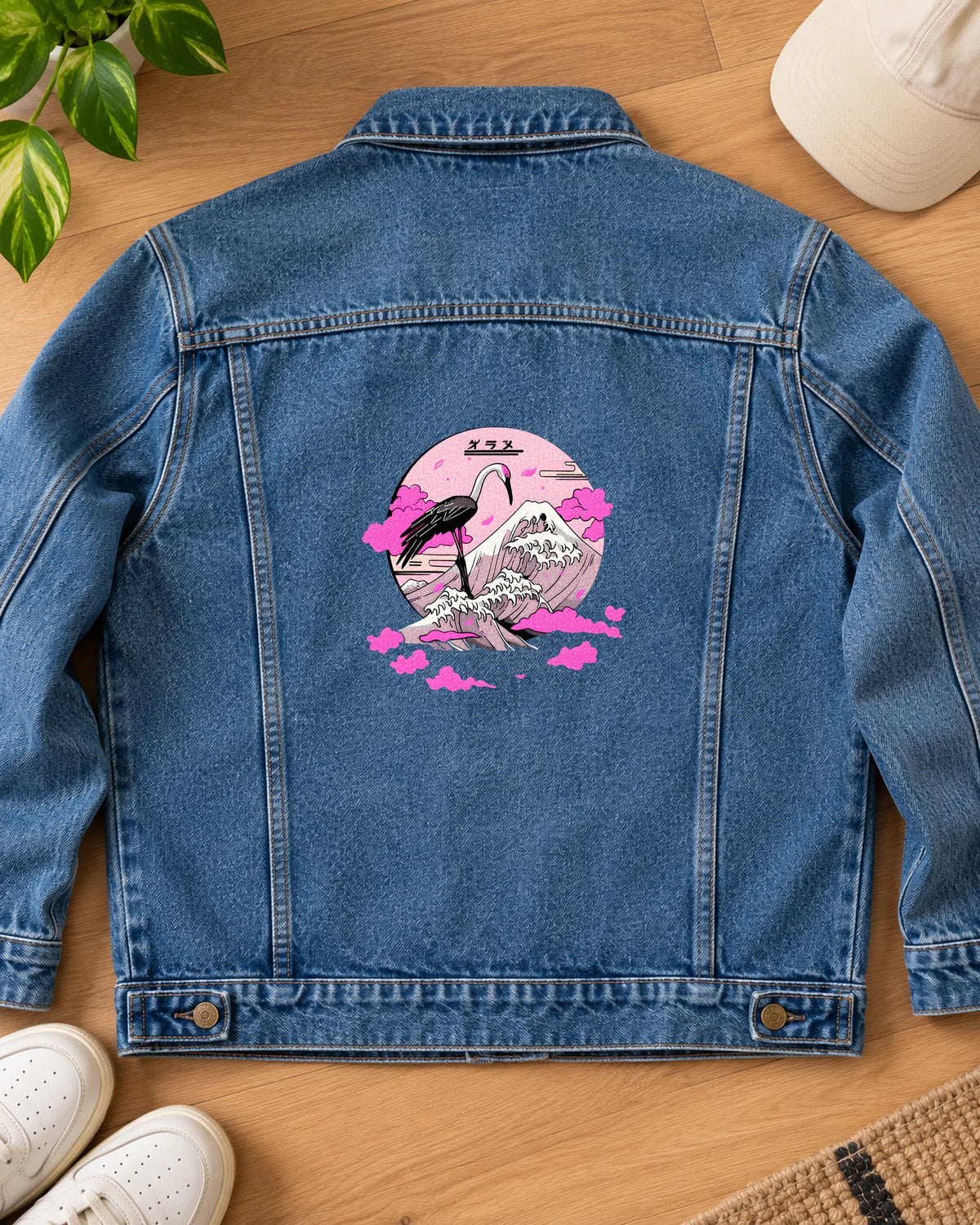 Pink Horizon iron-on patch on clothes