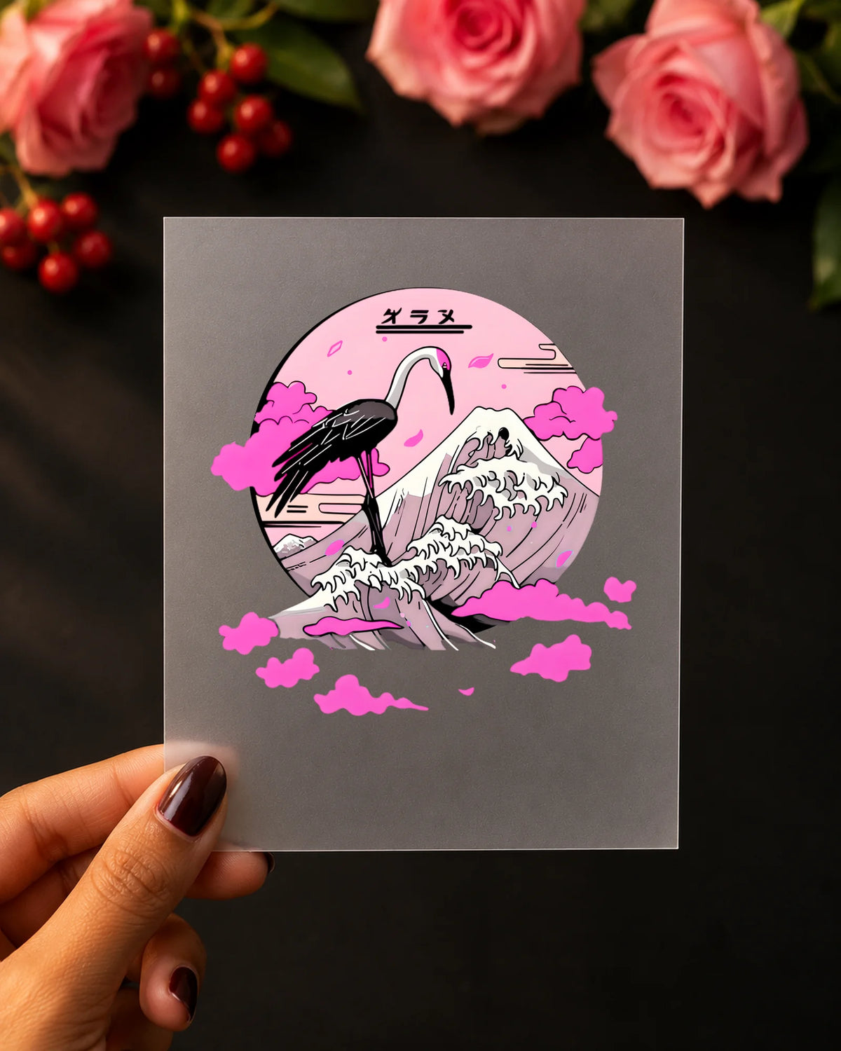 Pink Horizon iron-on patch on clothes