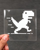 Pixel Dino gamer patch in white ink on clear film