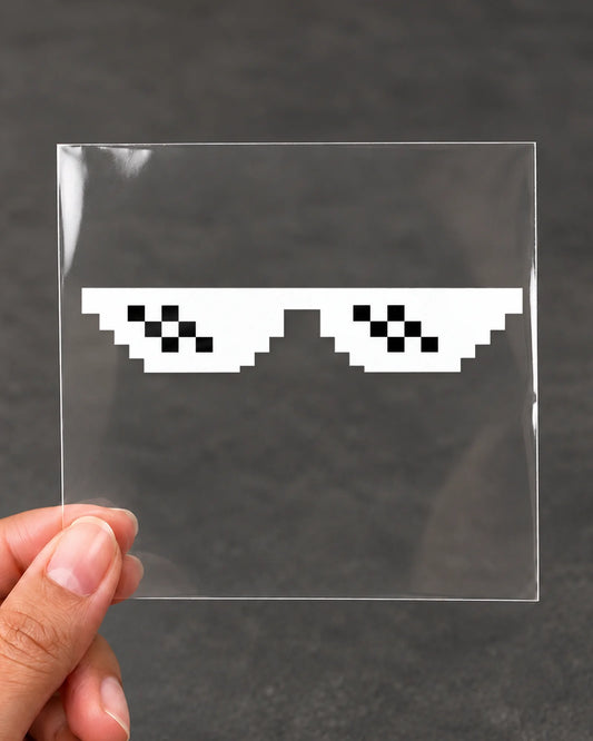 Pixel Shades gamer patch in white ink on clear film