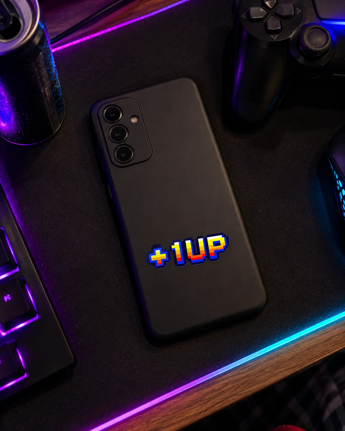+1 UP gamer patch on a phone case
