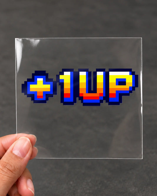 +1 UP gamer patch on clear film