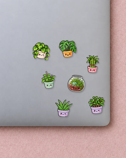 Pot Pals mini patches on a laptop