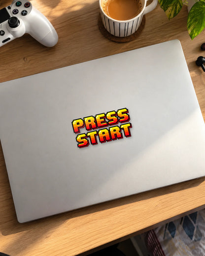 Press Start gamer patch on a laptop