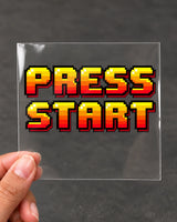Press Start gamer patch on clear film