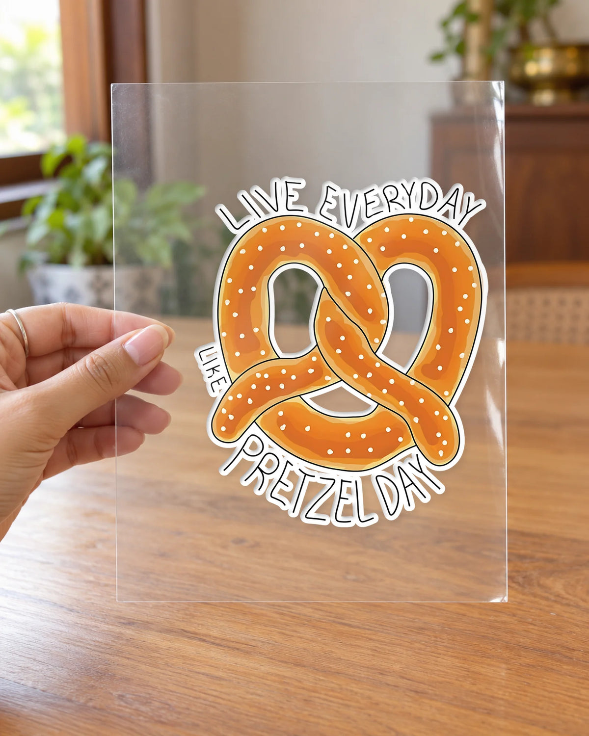Pretzel Day hard surface patch on clear film