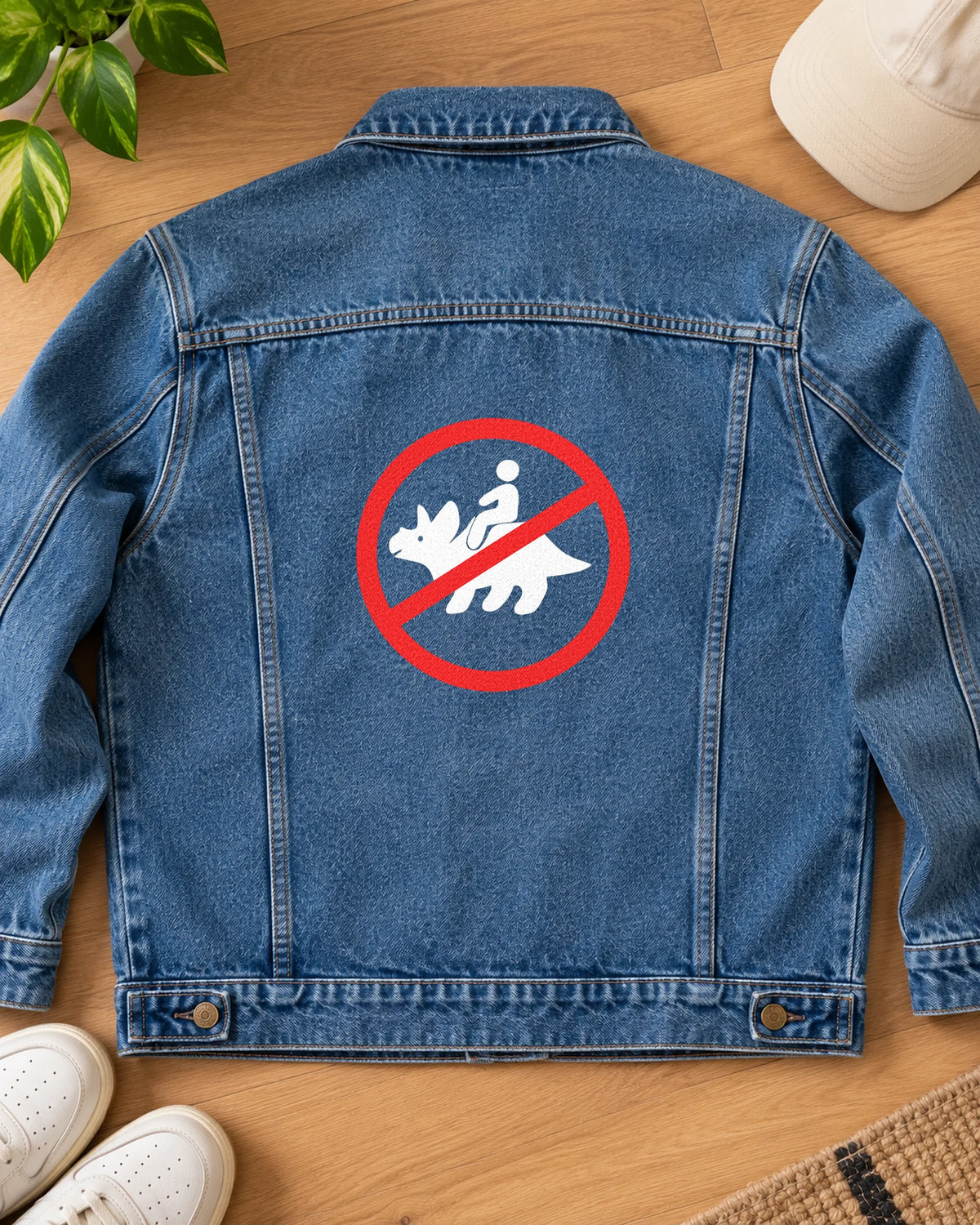 Prohibited Pasture iron-on patch on clothes