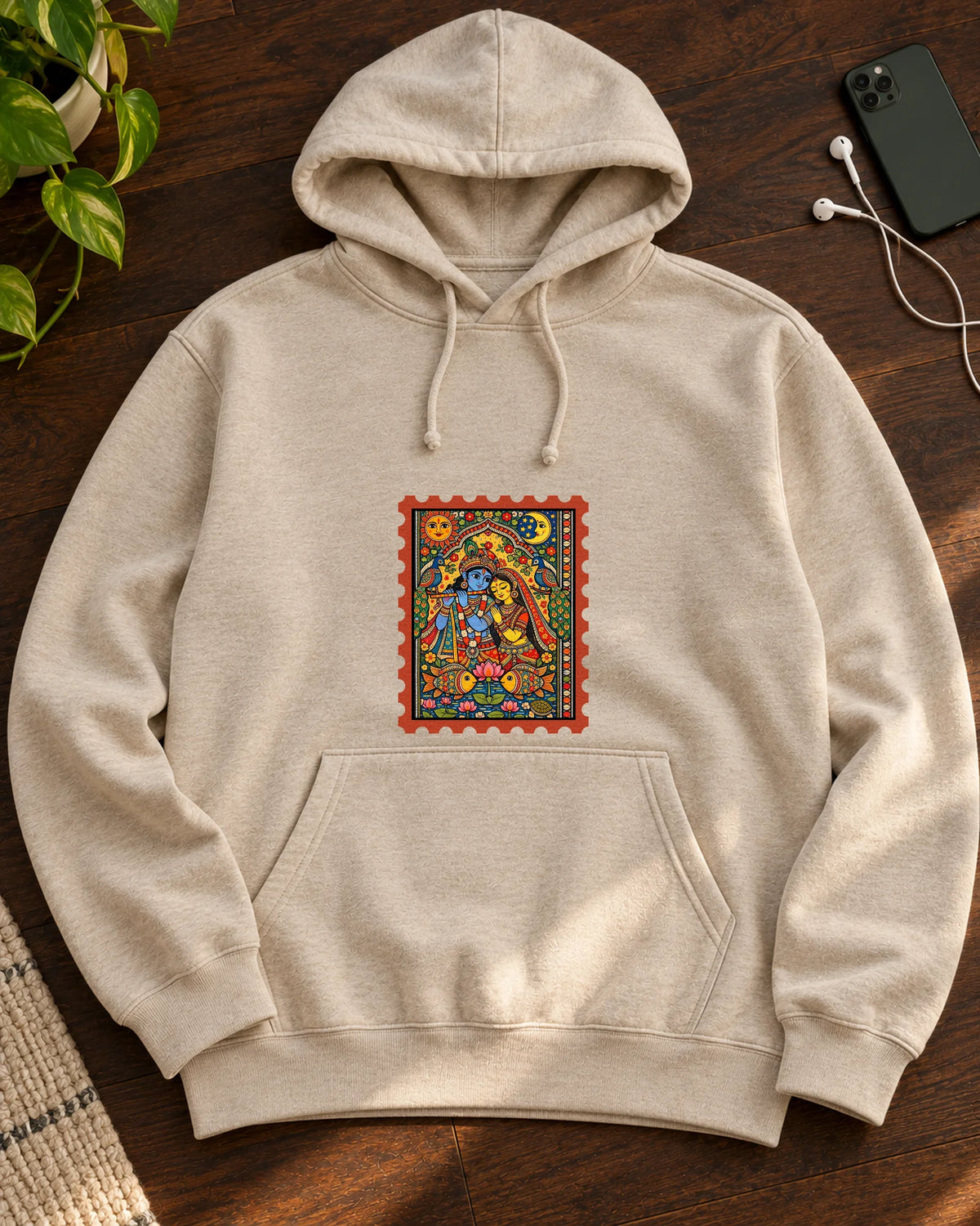 Radha Krishna Madhubani iron-on patch on clothes