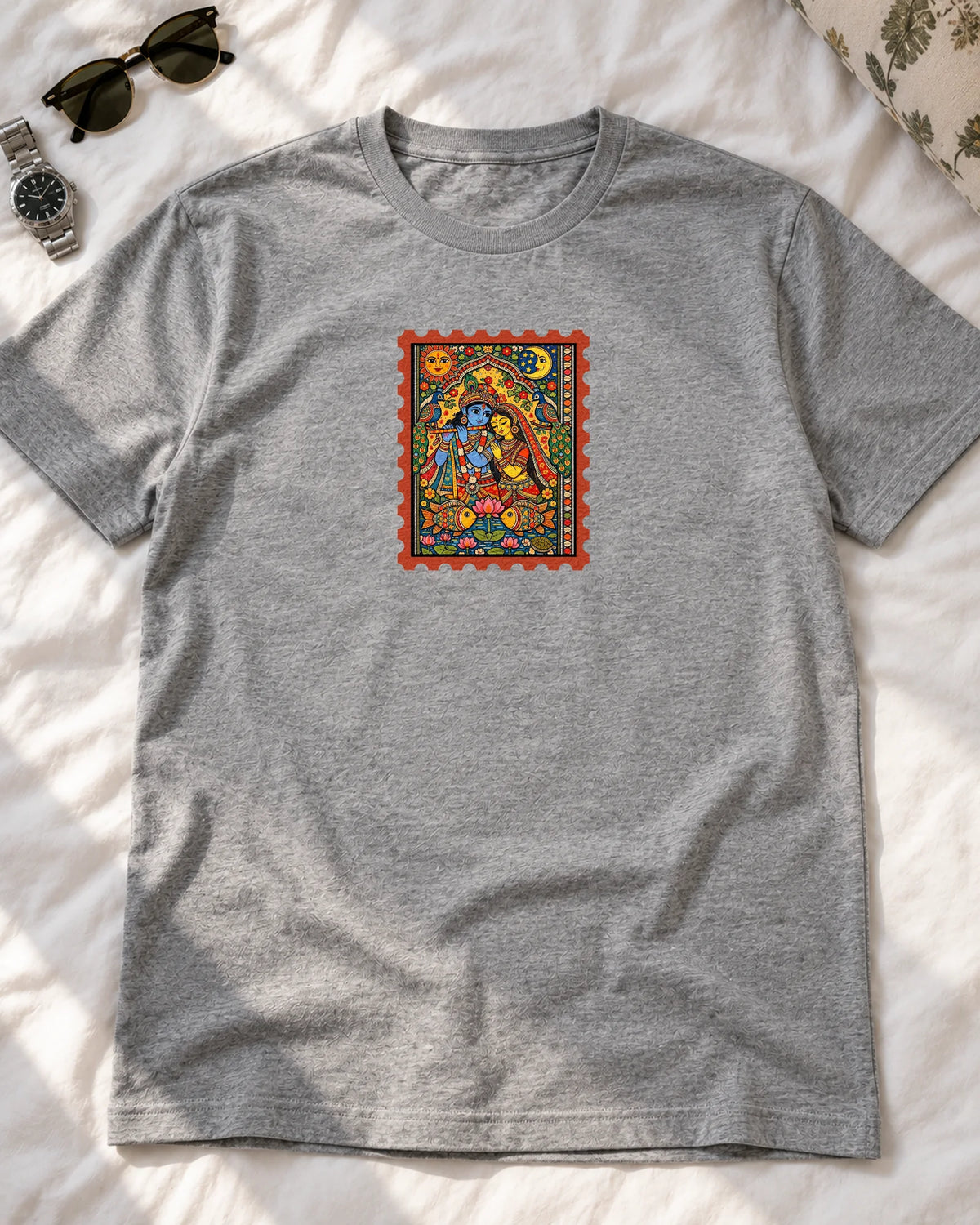 Radha Krishna Madhubani iron-on patch on clothes