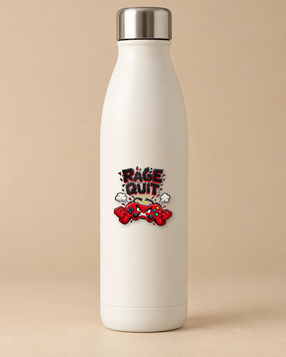Rage Quit gamer patch on a bottle