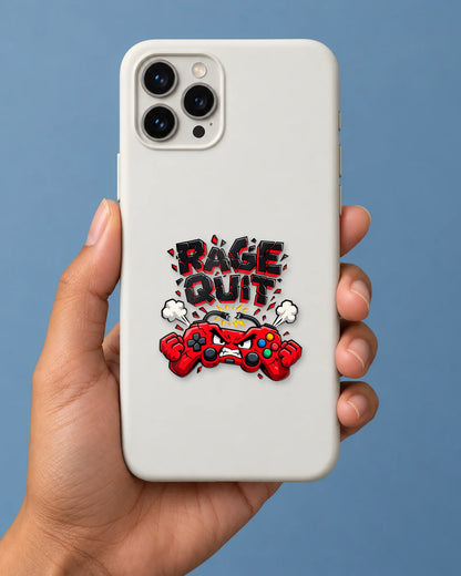 Rage Quit gamer patch on a phone case