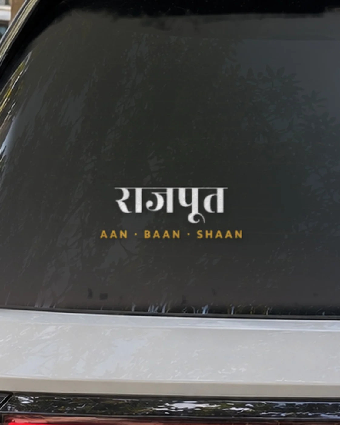 Rajput car patch on a car rear glass