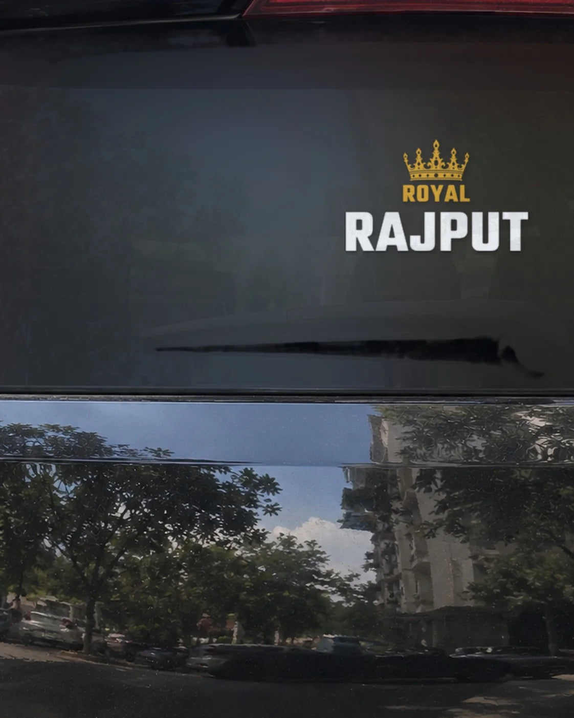 Rajput car patch on a car rear glass