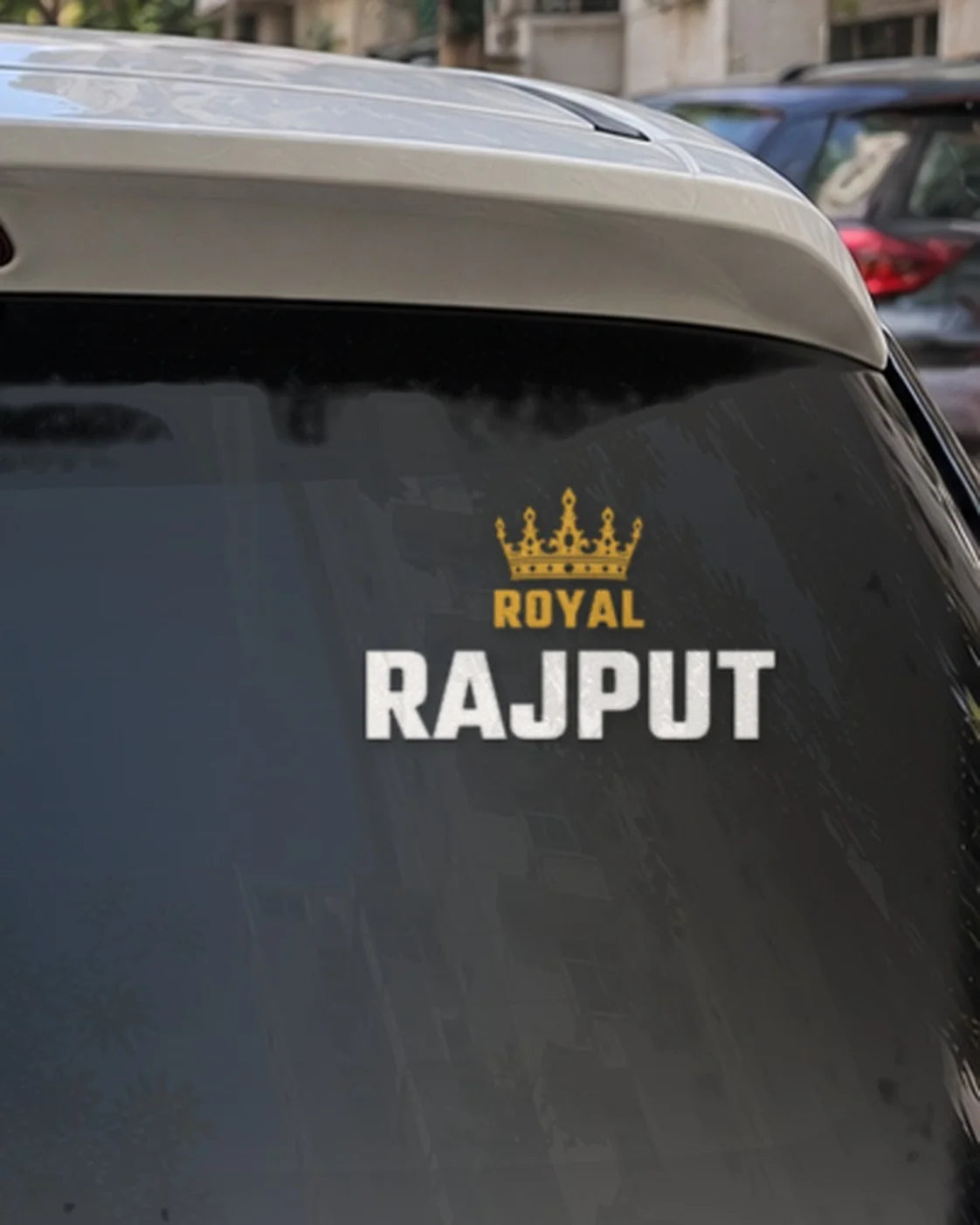 Rajput car patch on a car rear glass