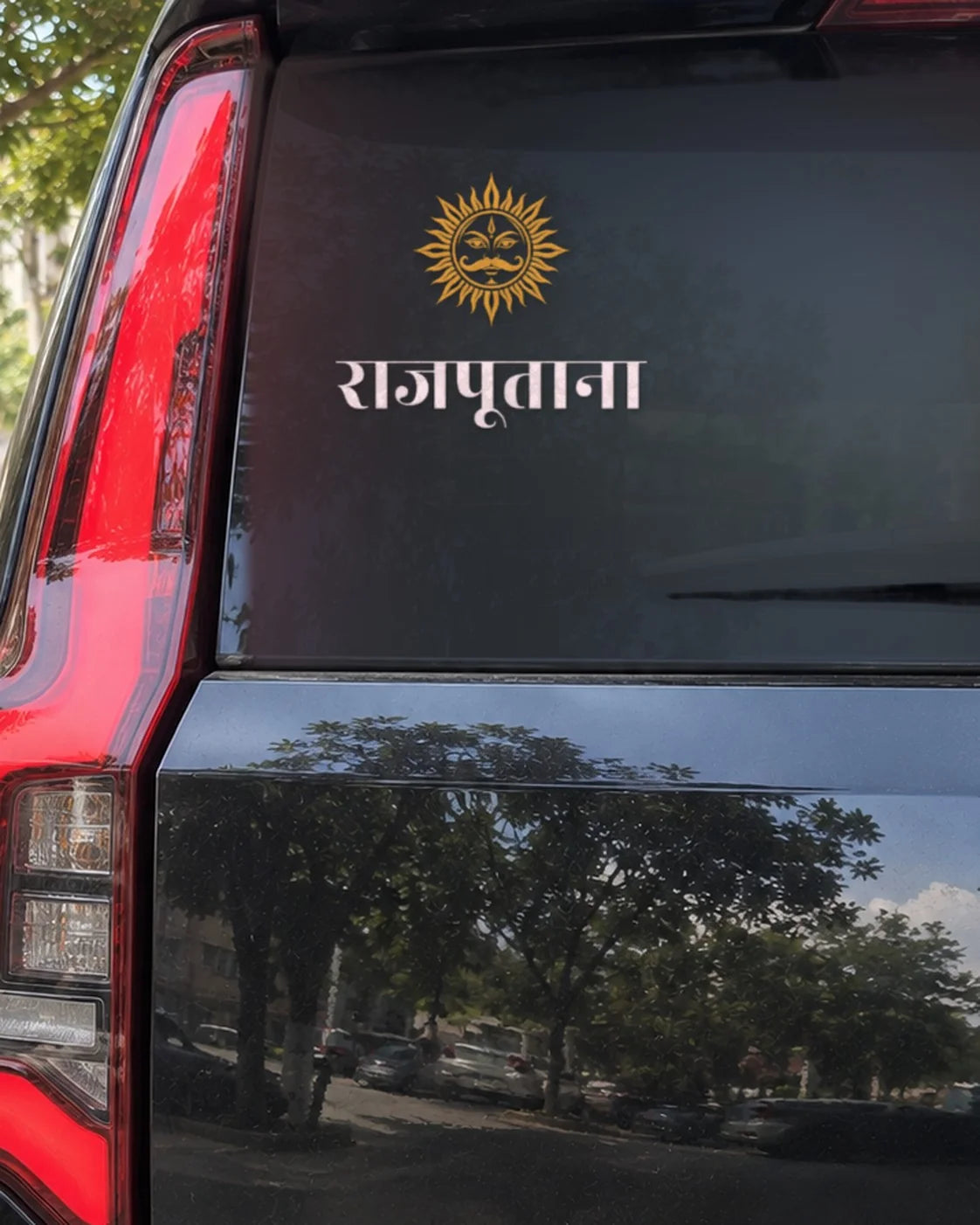 Rajput car patch on a car rear glass