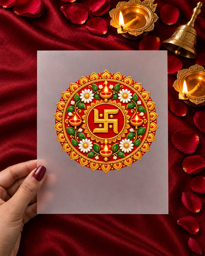 Diwali Rangoli iron-on patch in hand