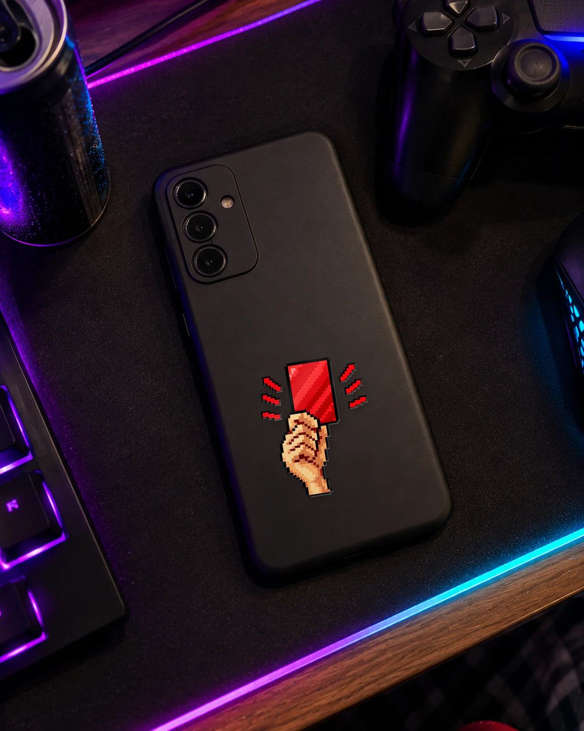 Red Card gamer patch on a phone case