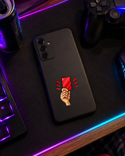 Red Card gamer patch on a phone case