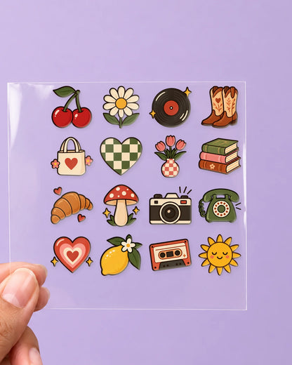 Retro Badges mini hard surface patch sheet on clear film