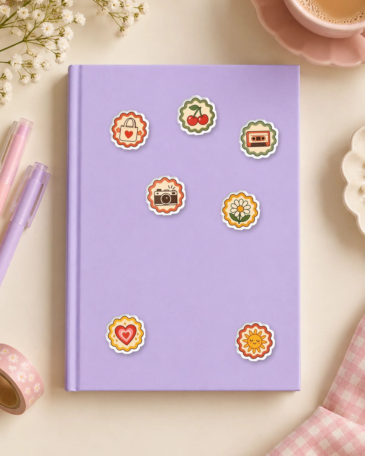 Retro Badges mini patches on a journal