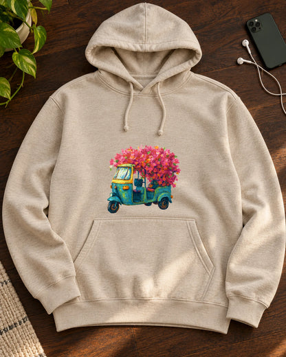 Rickshaw in Bloom iron-on patch on clothes