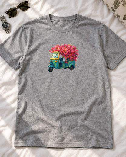 Rickshaw in Bloom iron-on patch on clothes