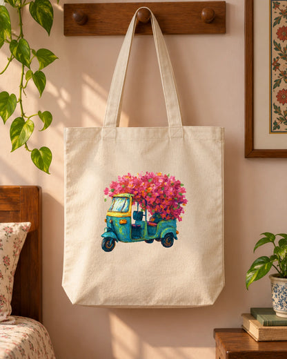 Rickshaw in Bloom iron-on patch on clothes