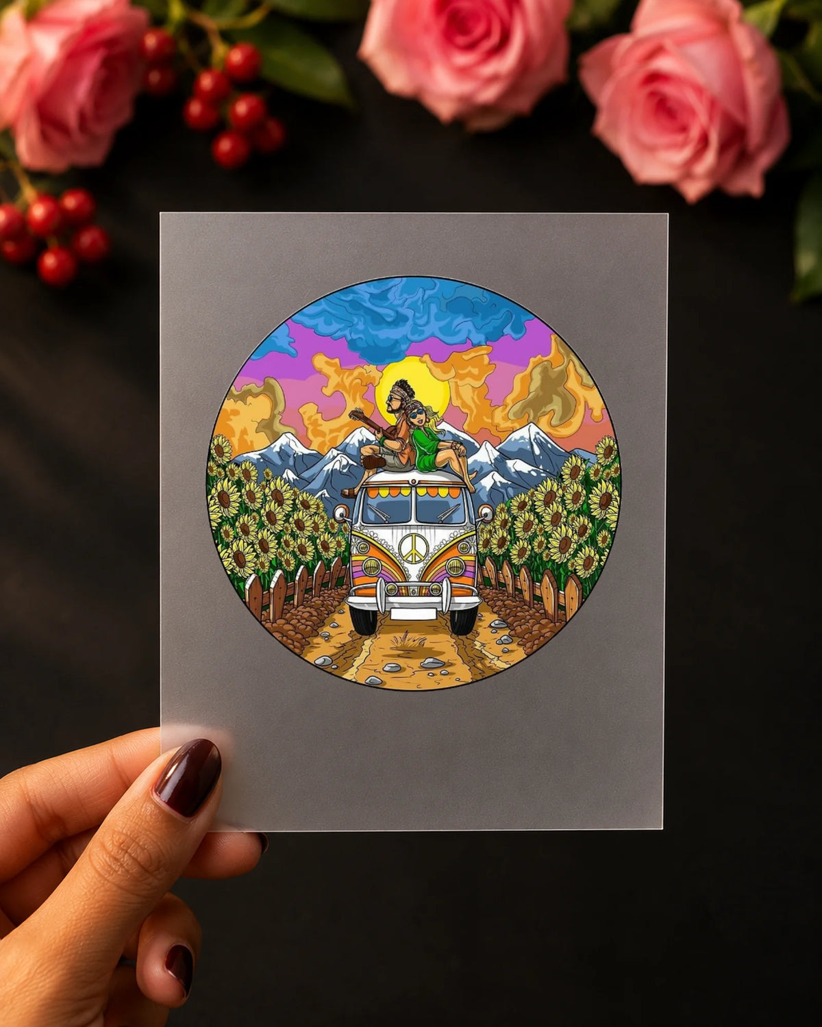 Ride Into Sunset iron-on patch in hand