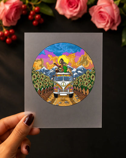Ride Into Sunset iron-on patch in hand