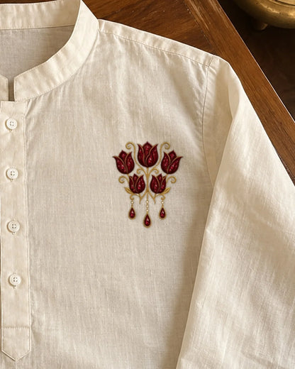 Ruby Raj embroidery-look iron-on patch | Thread Theory