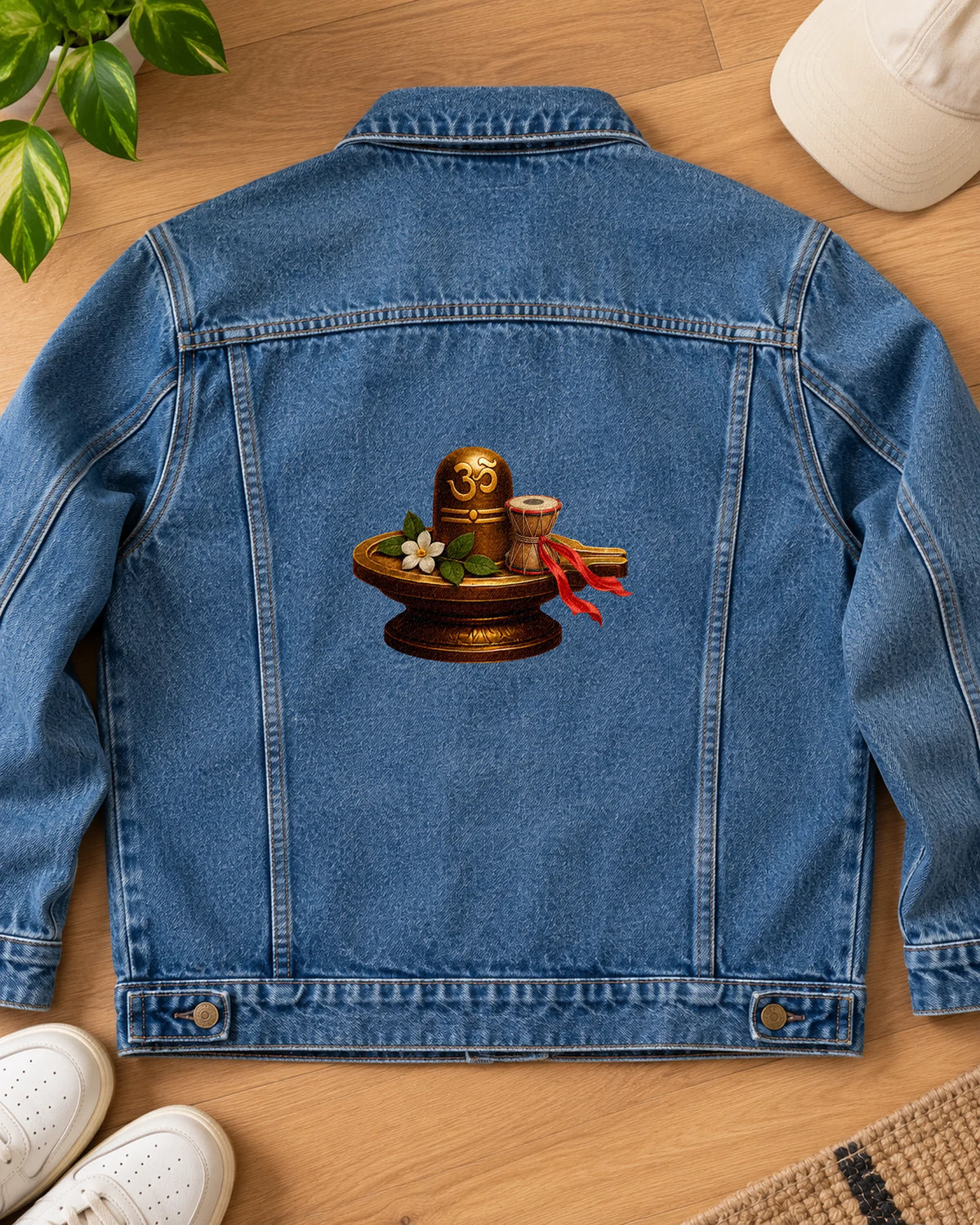 Sacred Shivling & Damru iron-on patch on clothes