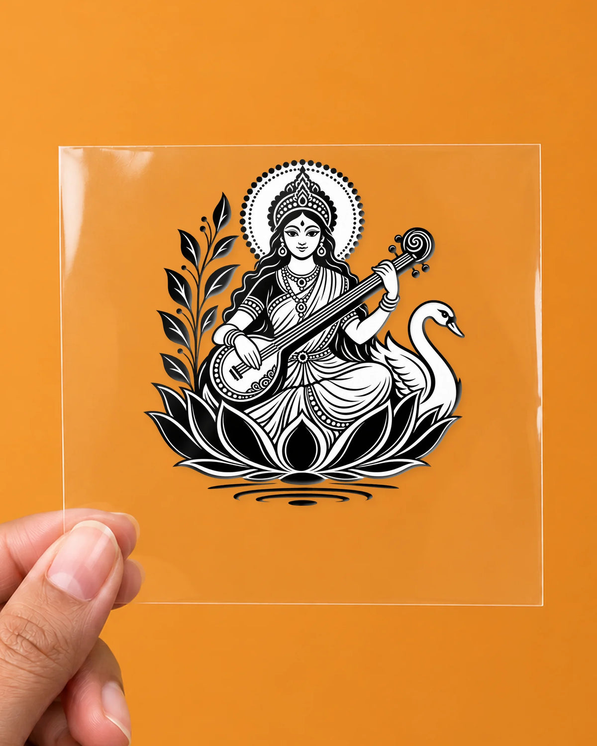 Saraswati Vandana hard surface patch on clear film