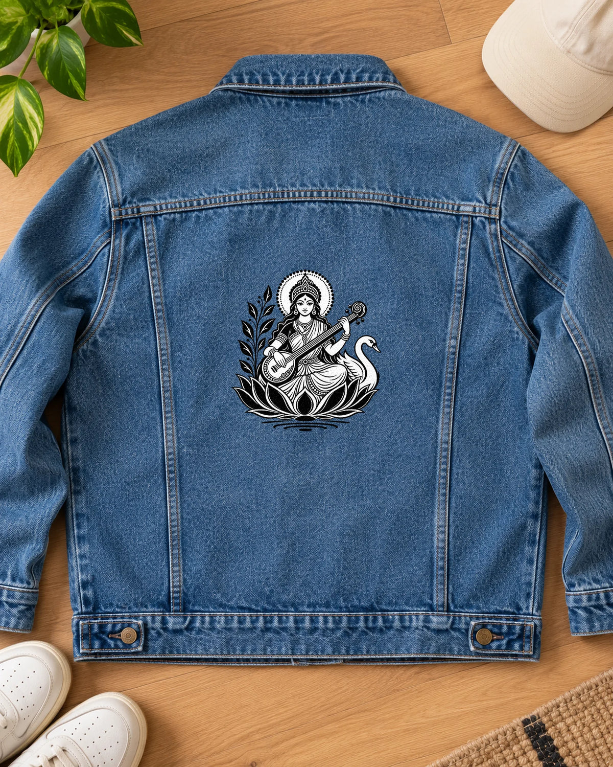 Saraswati Vandana iron-on patch on clothes