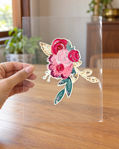 Scarlet Bloom hard surface patch on clear film