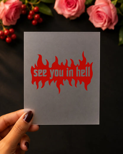 See You In Hell iron-on patch on clothes